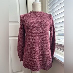 LOFT Petites Burgundy Cotton Acrylic Knit High Neck Long Sleeve Sweater